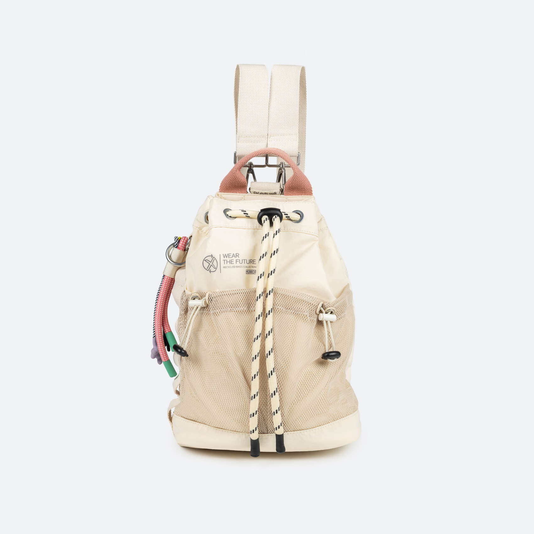 Cream Drawstring Backpack Vegan Leather Cream Rose Drawstring Backpack – Niclordesigns main image 2