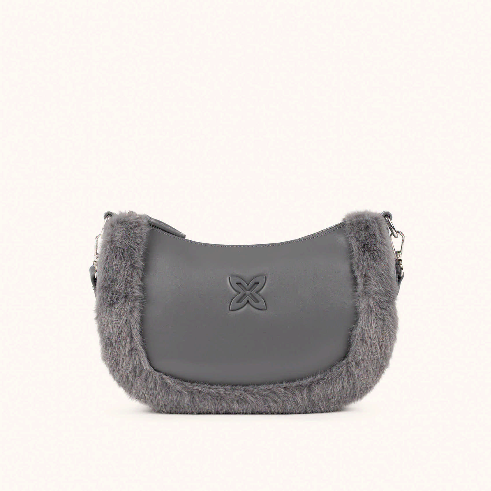 Women Faux Fur and PU Ash Grey Shoulder Bag | FUR SHOULDER BAG ASH