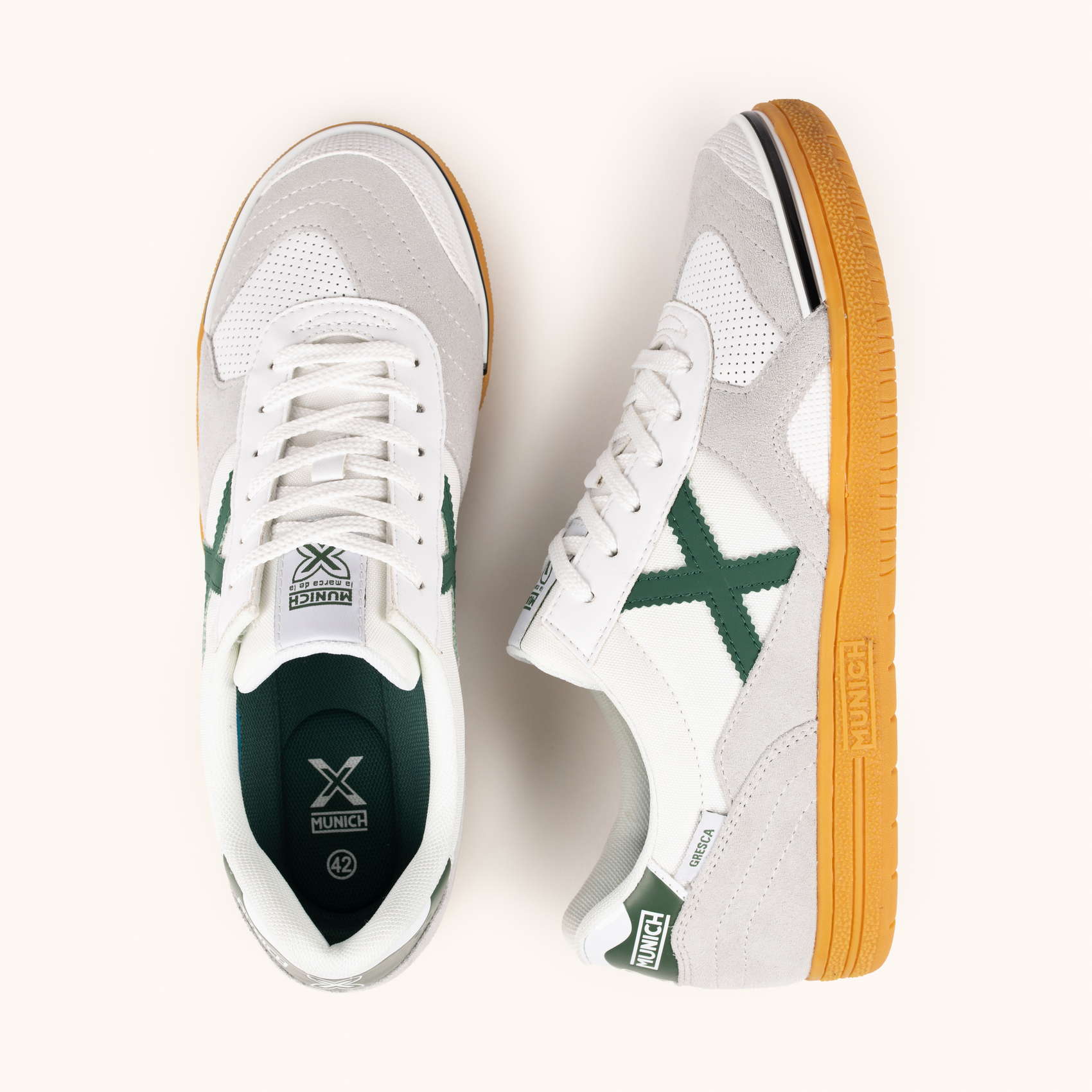 MUNICH GRESCA グレー/ホワイト/ミント Iconic Gray Suede and White Nylon Sneakers | MUNICH GRESCA XLS 325