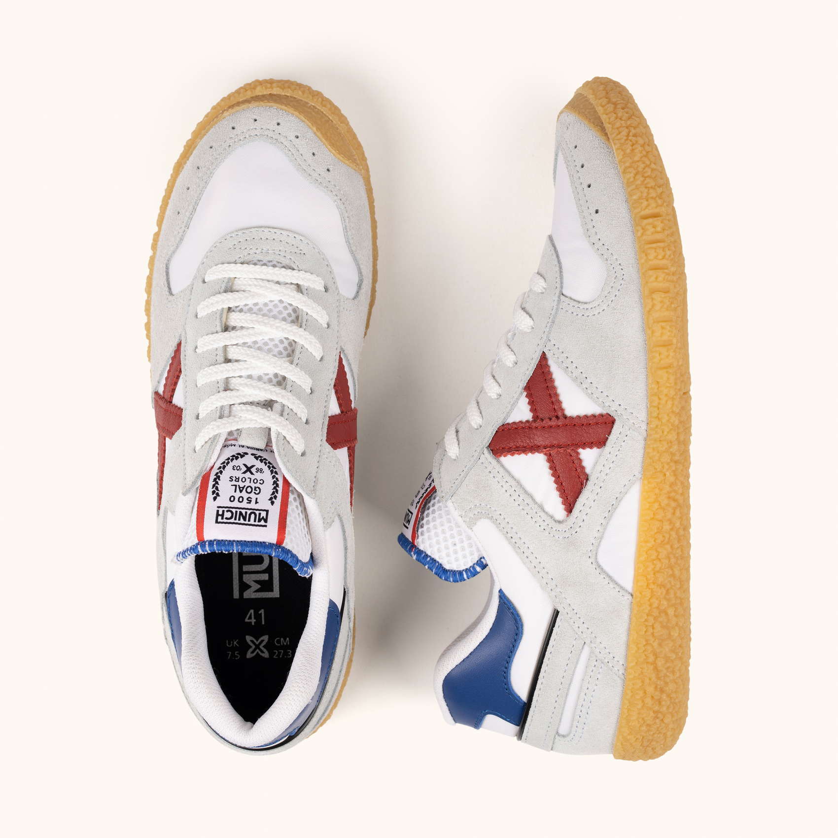 Classic Sneakers in Gray Suede and Tricolor Details | MUNICH GOAL 1645