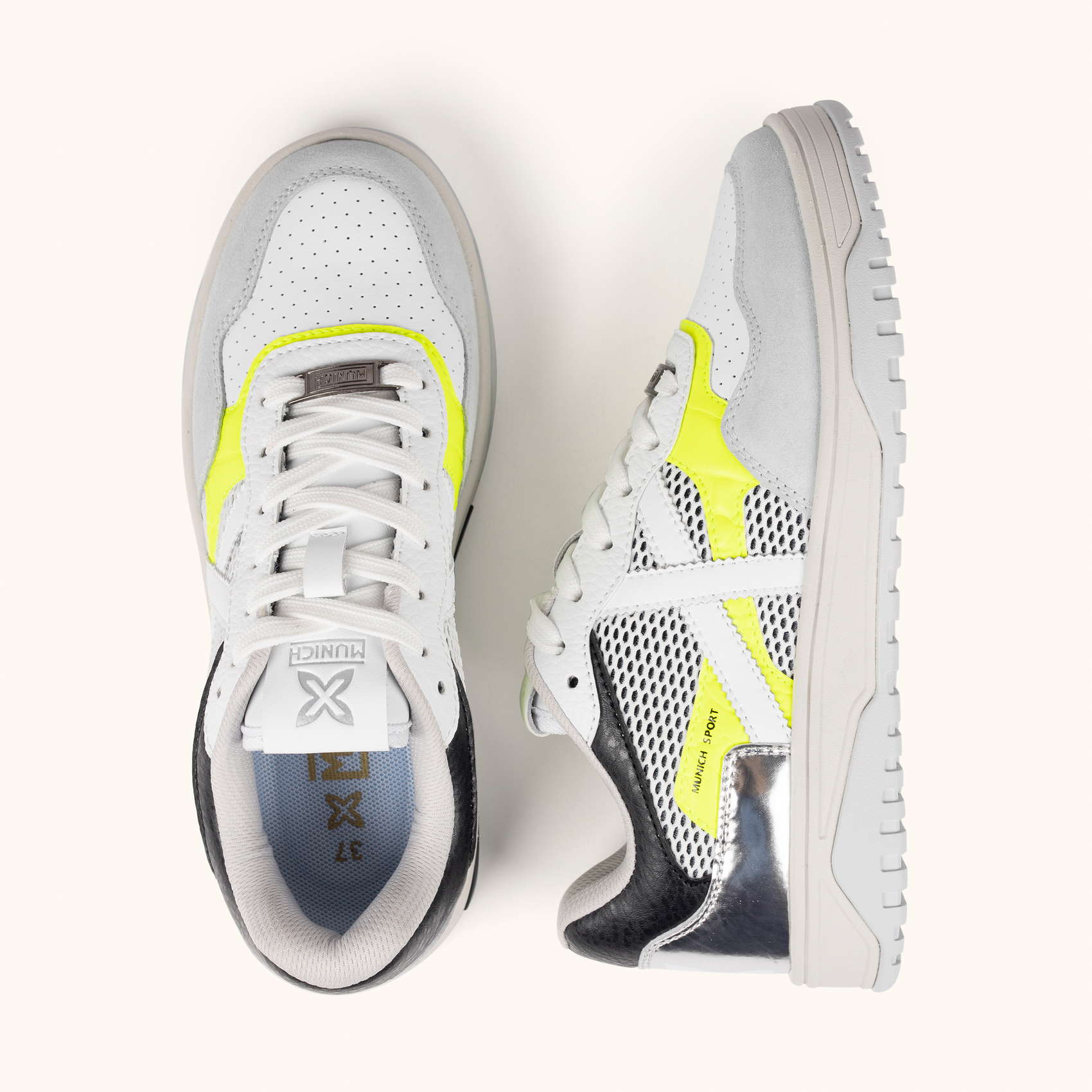 Sneakers Retro tenis y skate Blanco y Amarillo Flúor | MUNICH