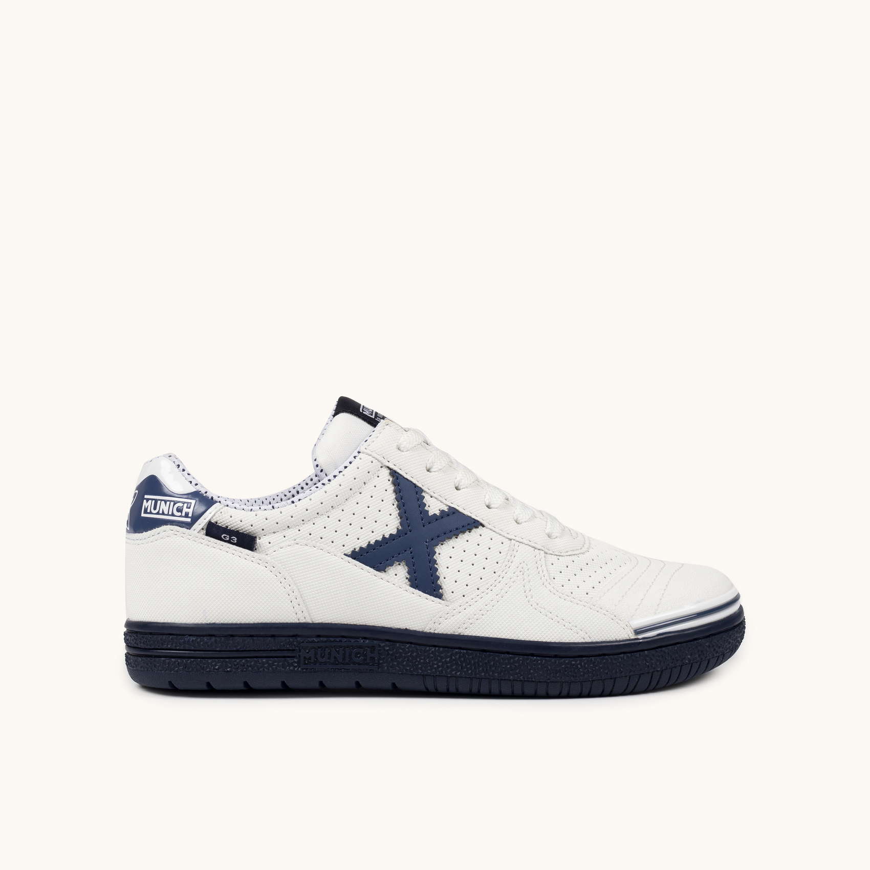 Sneakers Infantiles de Fútbol Sala Blancas y Azul Marino | MUNICH