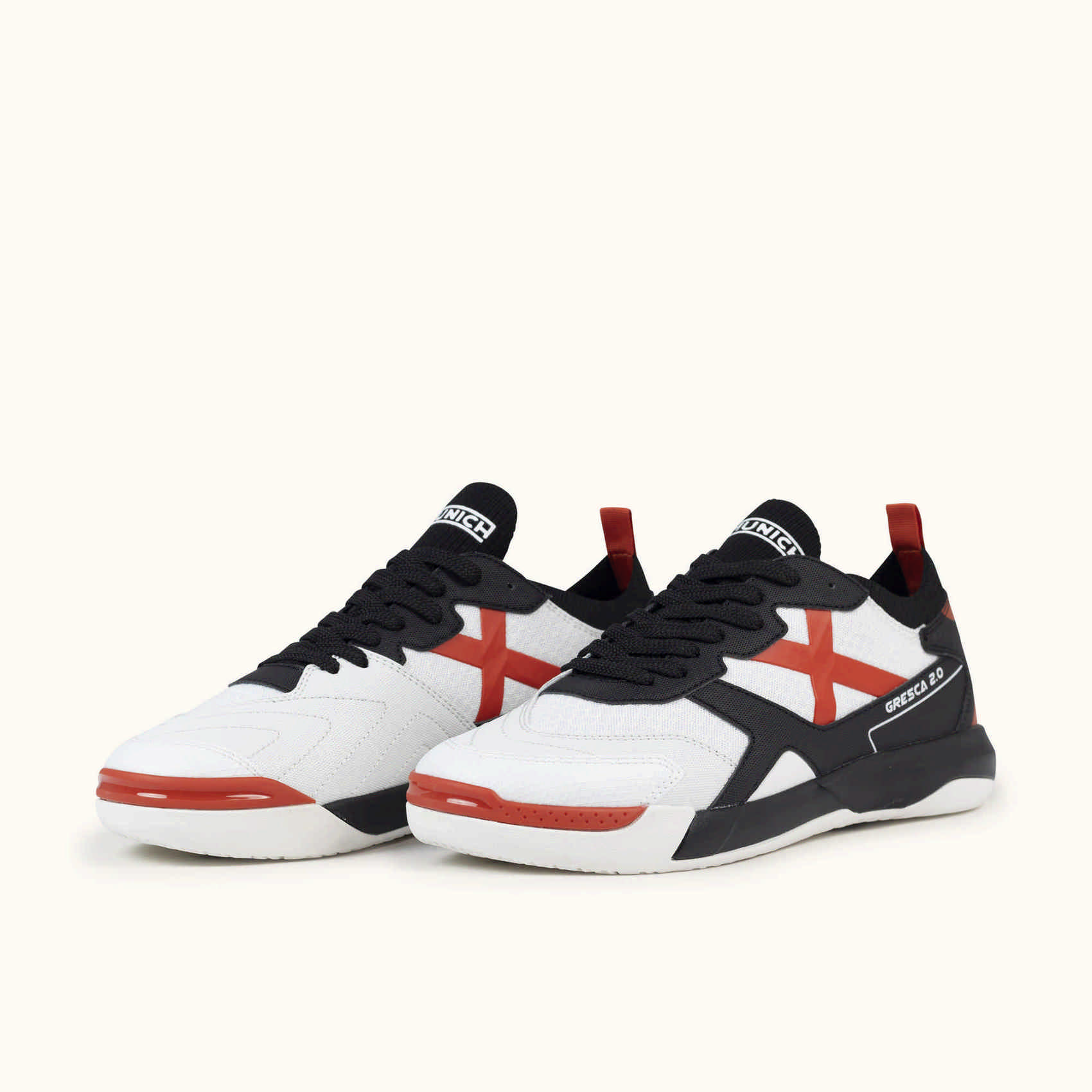 Munich Gresca 2.0 11 | White and Red Indoor Football Shoes