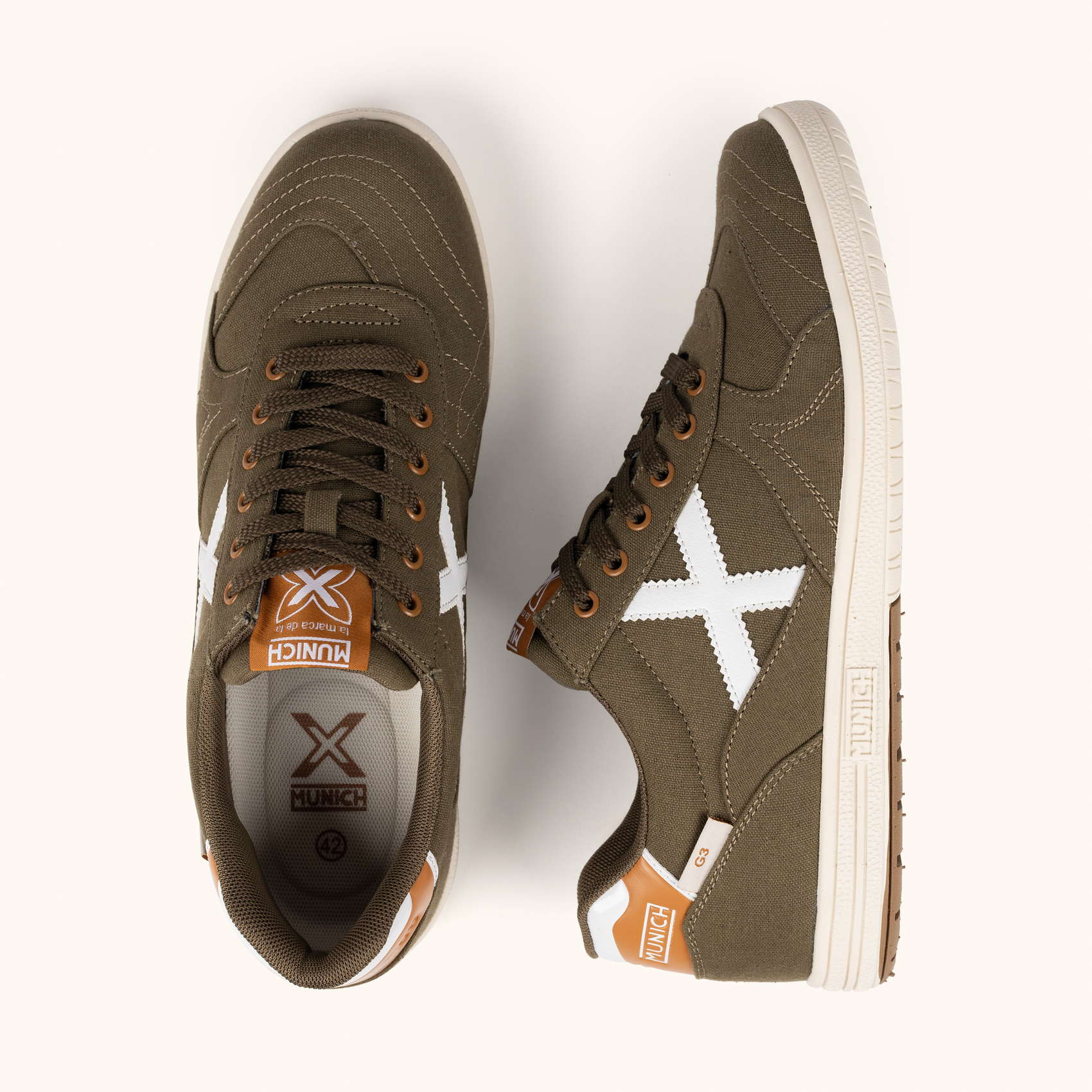 Khaki and White Canvas Urban Sneakers | MUNICH G-3 CANVAS 458