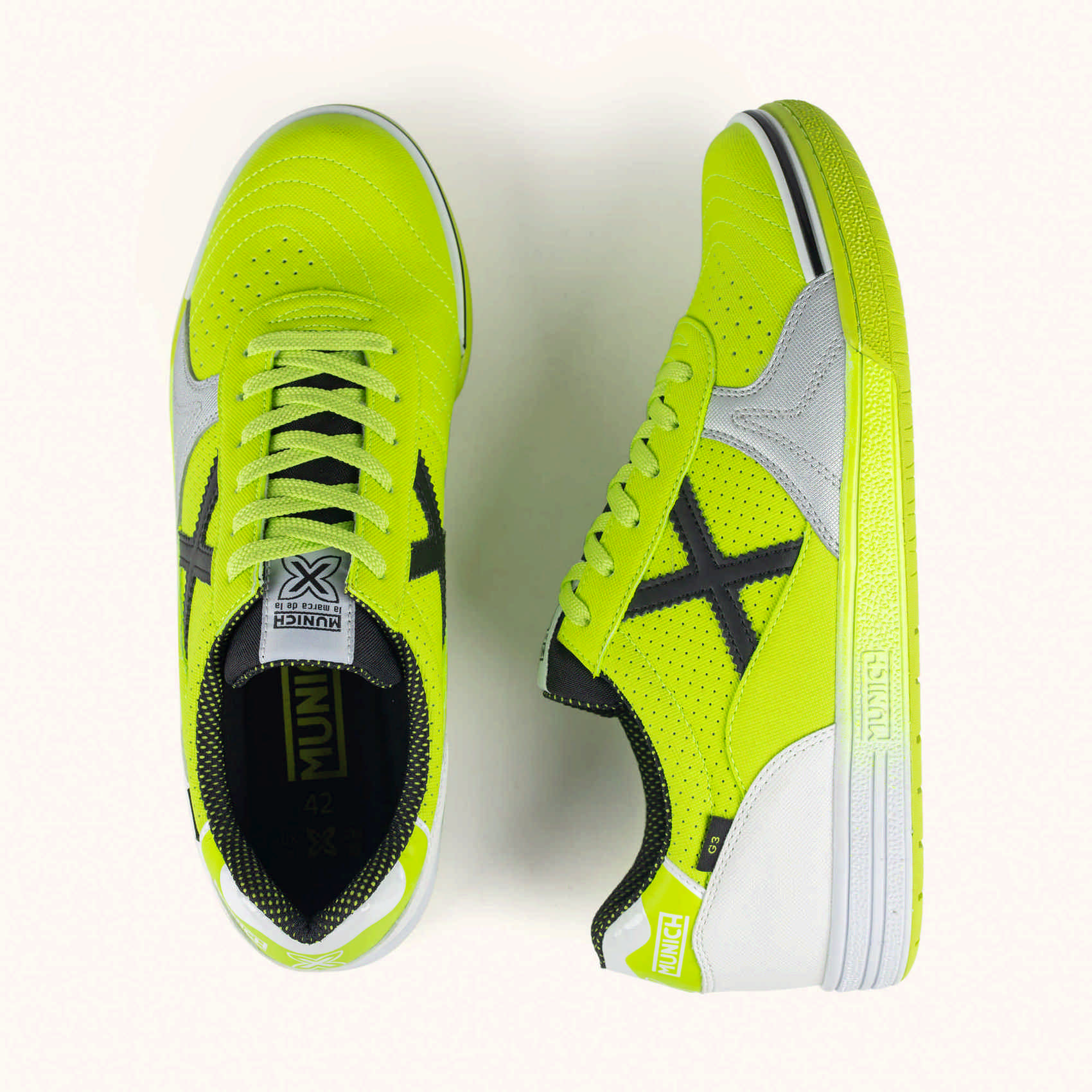 Perforated fluor yellow futsal shoes | MUNICH G-3 474