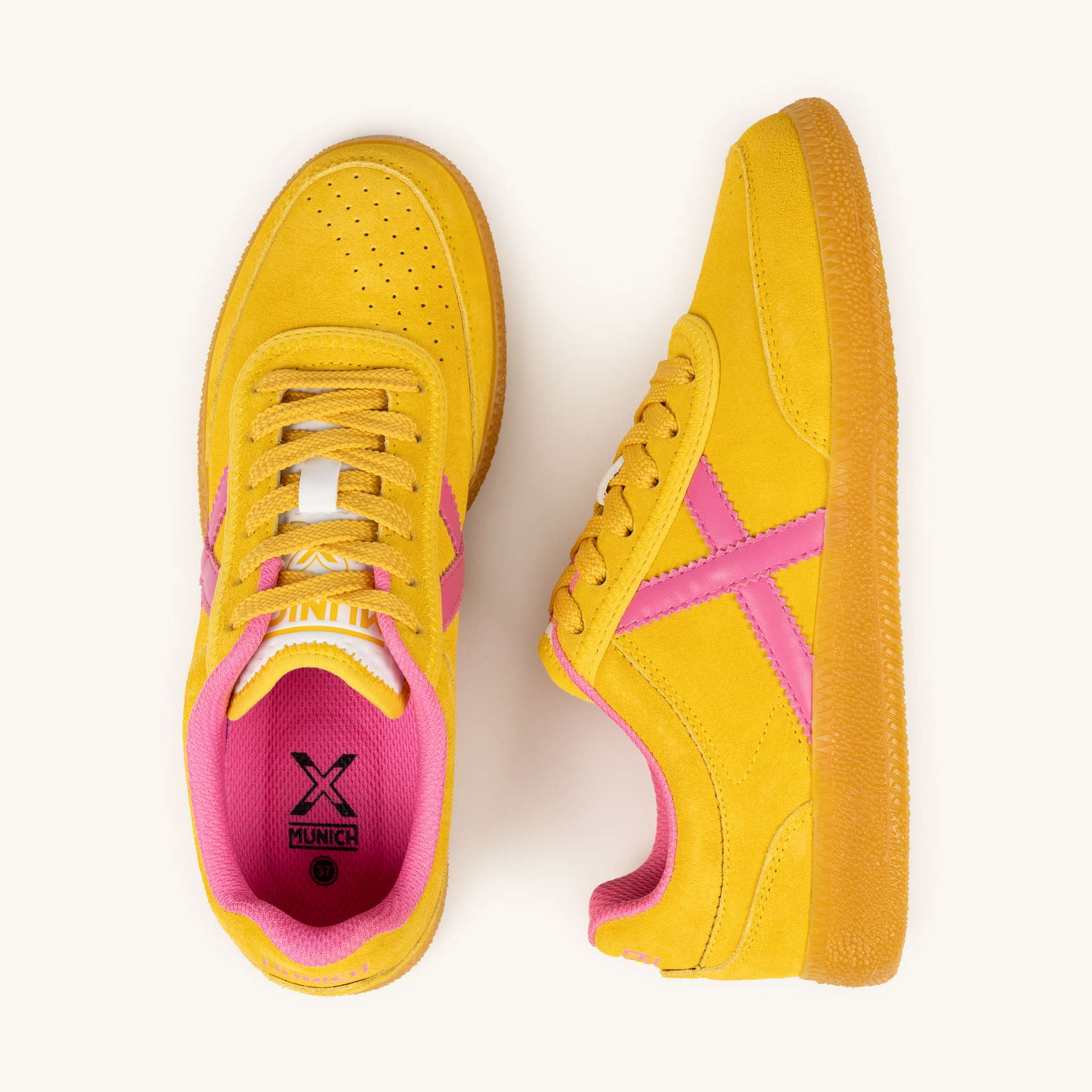 Women's Mustard Yellow Suede Sneakers with Fuchsia Accents
