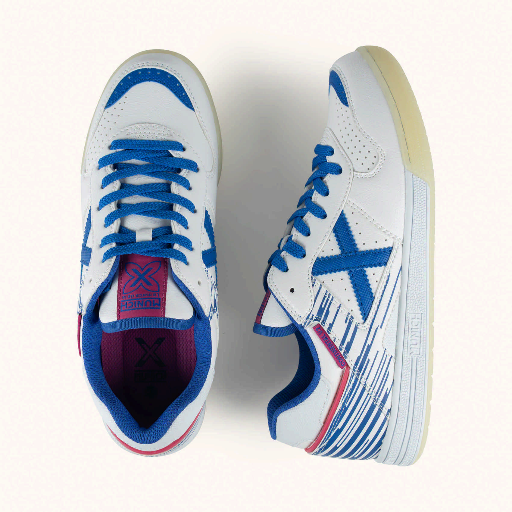 White futsal shoes with blue and pink details | MUNICH CONTINENTAL