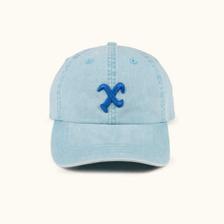 Light blue cotton baseball-style cap with electric blue detailing